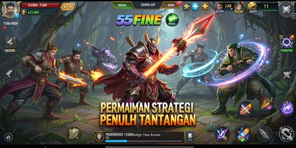 Screenshot gameplay 55FIVE menunjukkan pertempuran strategis yang mendebarkan.
