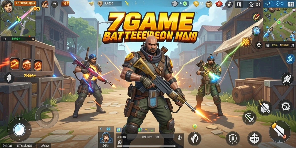 Tampilan aksi seru dalam permainan Battle Royale 7GAME.