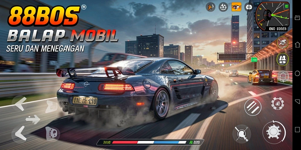 Tampilan gameplay mendebarkan dari 88BOS saat balapan.