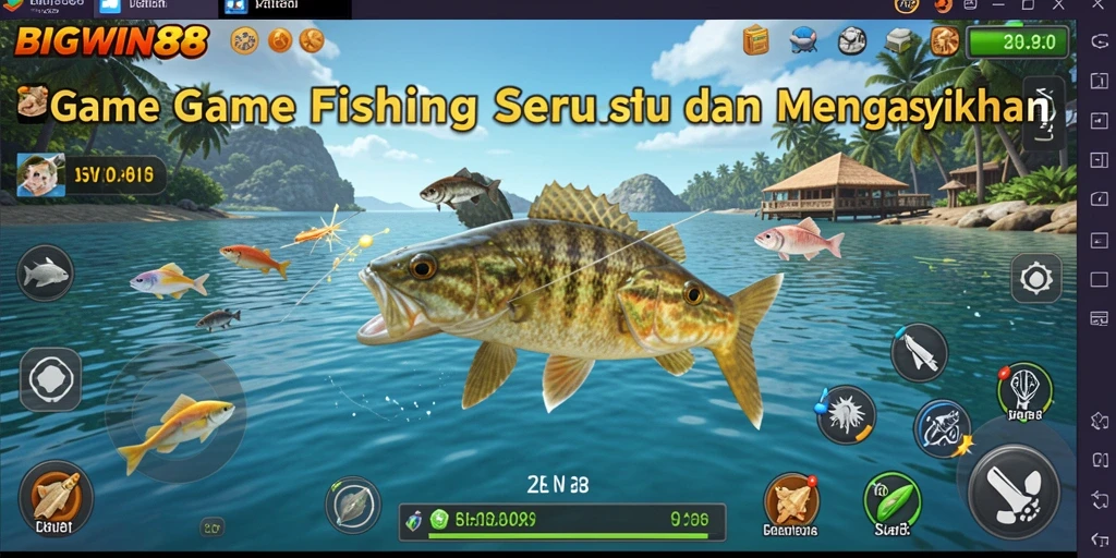 Tampilan seru gameplay BIGWIN88 dengan pemandangan luas dan ikan beragam.