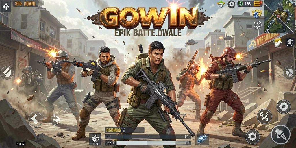 Tangkapan layar GOWIN menampilkan pertempuran intens di medan Battle Royale.