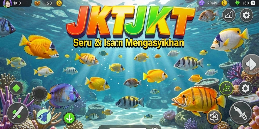 Screenshot gameplay JKTJKT menampilkan aksi menembak ikan yang seru.