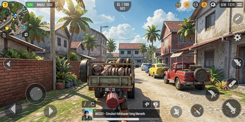 Screenshot gameplay MG525 menampilkan interaksi antar karakter dalam dunia simulasi.