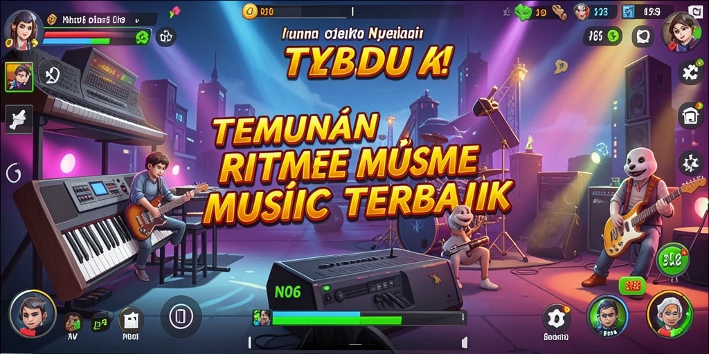 Screenshot gameplay N06 dengan tampilan alat musik yang menarik.