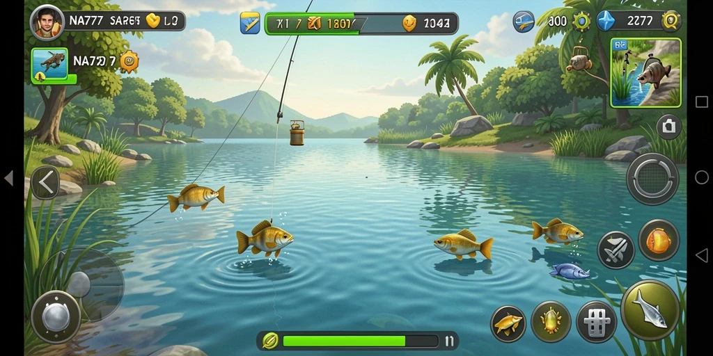 Screenshot gameplay NA777 yang menampilkan aksi memancing yang mendebarkan.