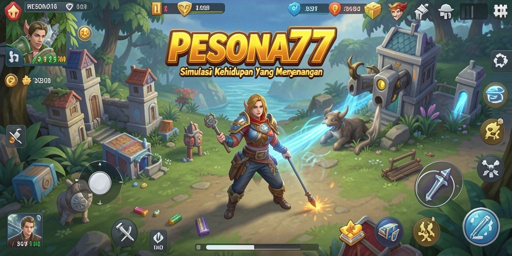 Screenshot utama PESONA77 menampilkan grafik hidup dalam gameplay simulasi.