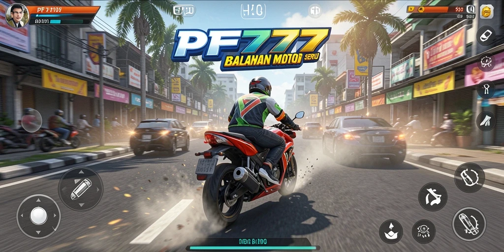 Tampilan gameplay balapan motor yang mendebarkan dan penuh warna.