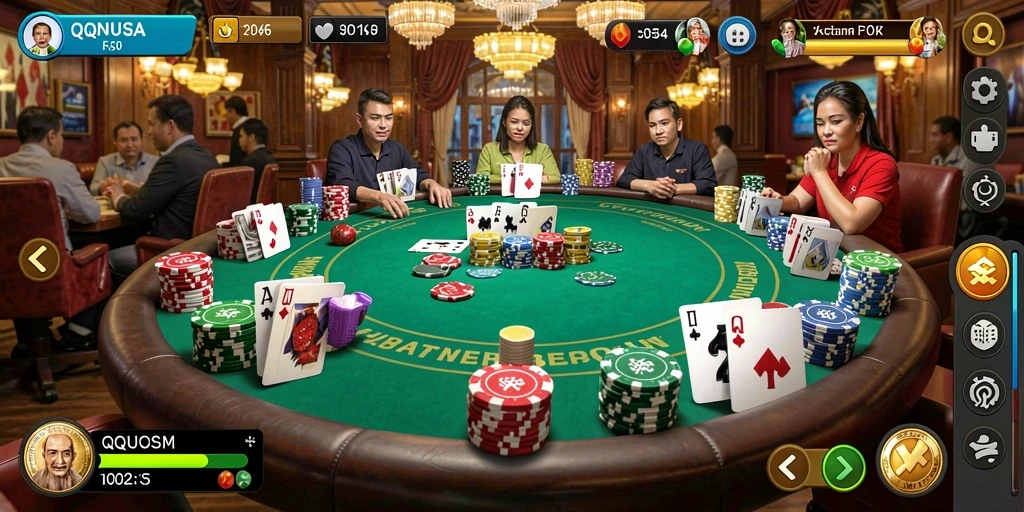 Tampilan gameplay Poker yang mendebarkan di QQNUSA.