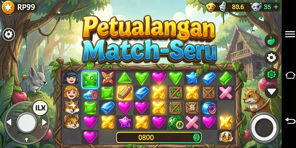 Screenshot gameplay RP99 menampilkan aksi seru dalam permainan Match-3.