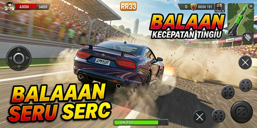 Screenshot menampilkan aksi balapan mendebarkan di RR33.