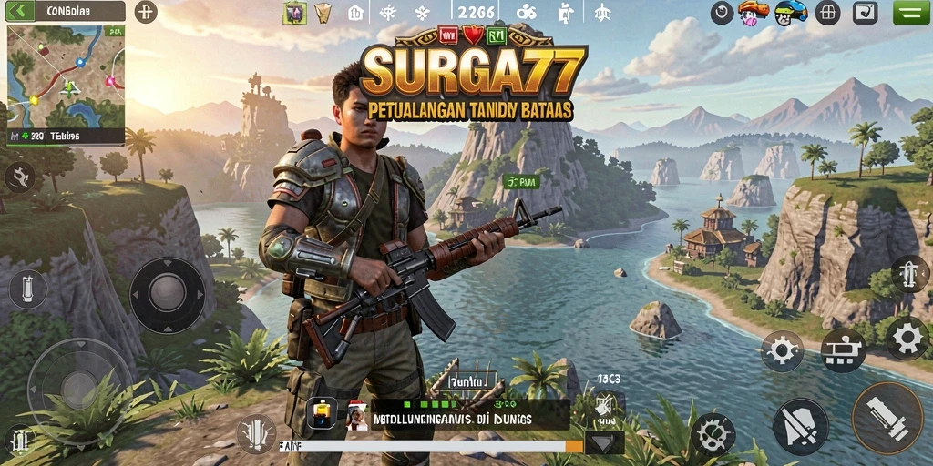Screenshot menggambarkan petualangan seru dalam dunia terbuka SURGA77.