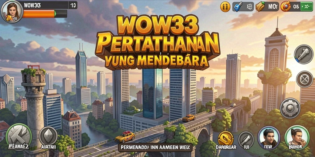 Tampilan gameplay WOW33 menampilkan menara yang berfungsi untuk mempertahankan wilayah.